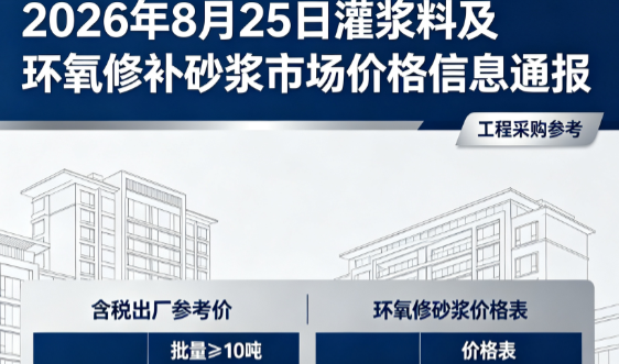 长海2026年8月25日灌浆料及环氧修补砂浆市场价格信息通报